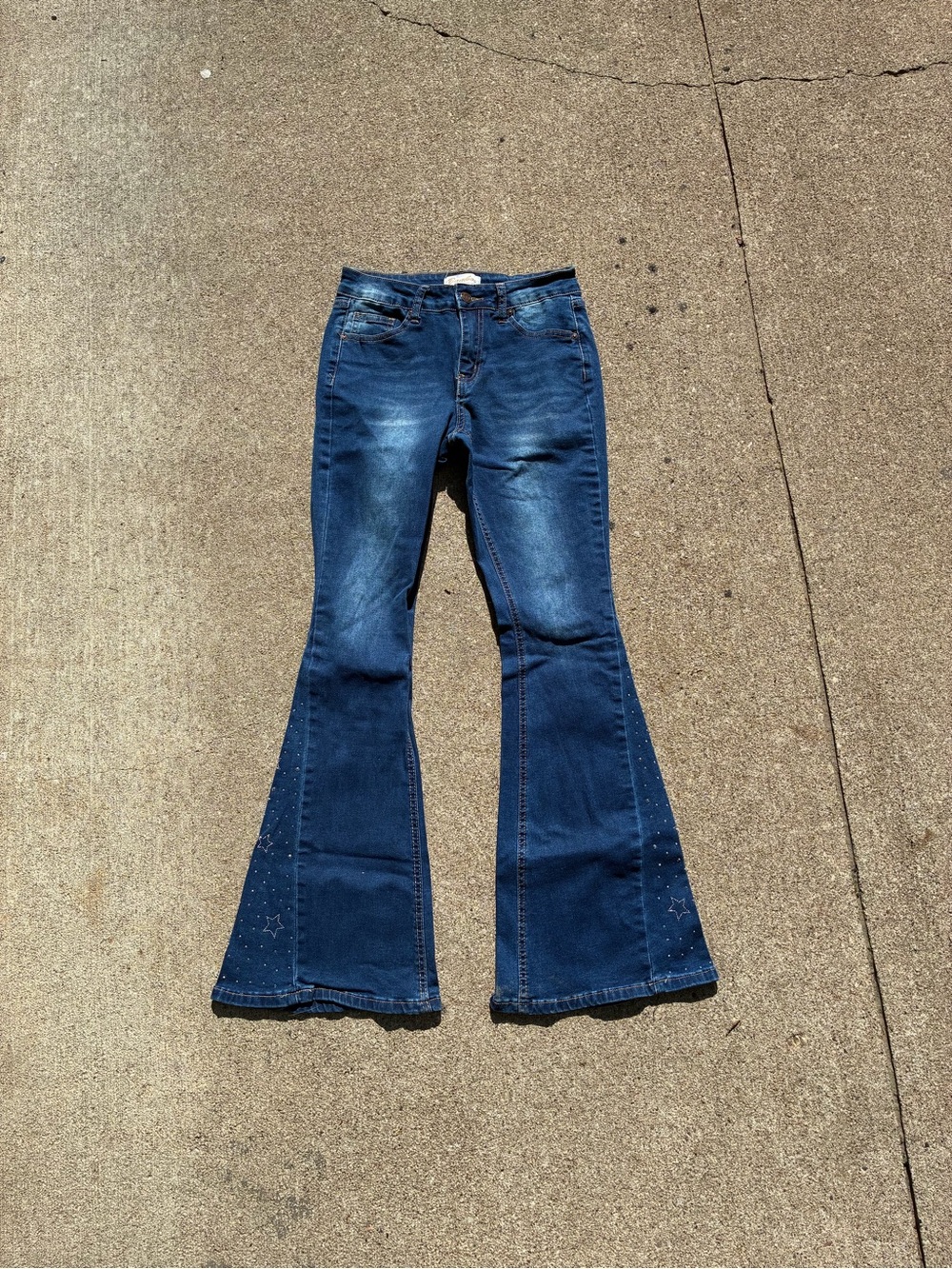 Women's Bamboo original denim Dark Blue Flared Jeans with Star Embellishment